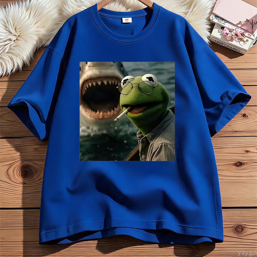 Dark Humor Frog Shark Graphic Funny Meme Tshirt Unisex Clothing Fashion Tshirts Cotton Casual Short Sleeve T Shirts Streetwear