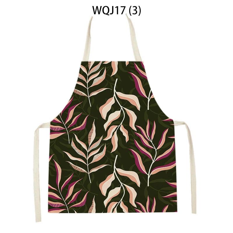 Flower Leaves Pattern Kitchen Aprons Home Cooking Linen Sleeveless Aprons Plants Style Household Sleeveless Cleaning Pinafore