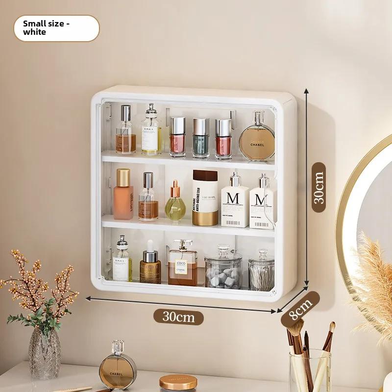 Multi-Layer No Drill Bathroom Organizer Transparent Cosmetic Display Cabinet with Removable Shelves