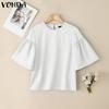 VONDA Summer Women Crew Neck Flare Sleeve Solid Color Casual Blouse