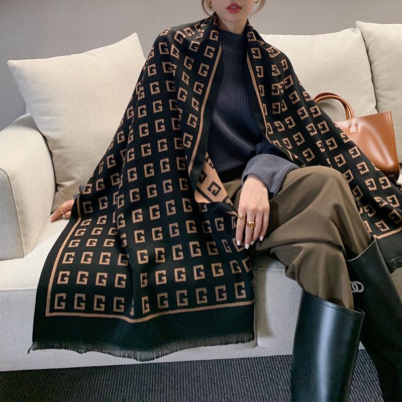 Eșarfă Toamnă și Iarnă Cașmir Imitație Versatilă Îngroșată Călduroasă pentru Femei Șal Lung cu Două Fețe și Dublu Scop