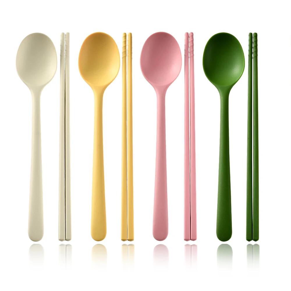 8Pcs Colorful Silicone Cutlery Set Sushi Sticks Dinner Spoon Set Dinnerware Korean Chopsticks Dessert Spoon Flatware Set