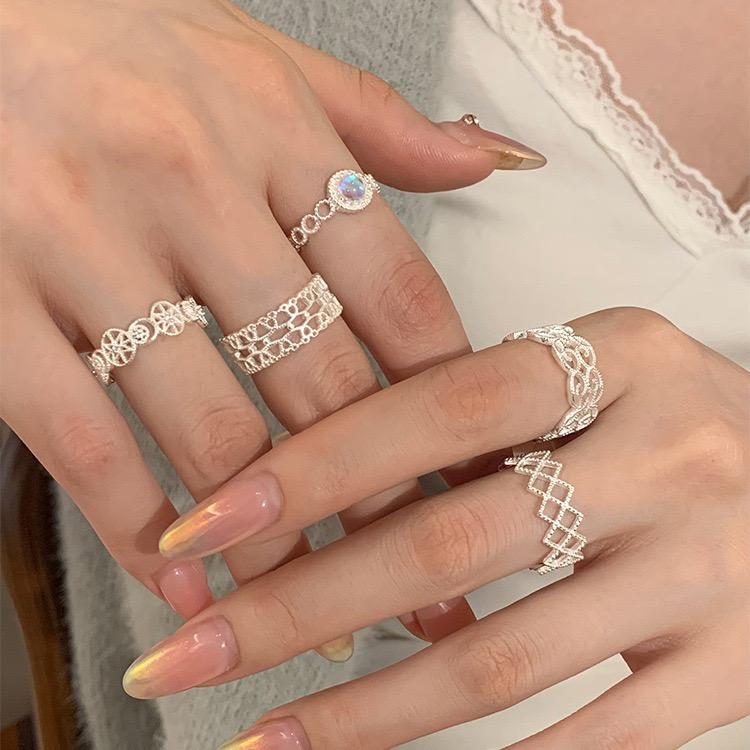 925 Sterling Silver Rings For Women Geometric Fine Jewelry Finger Adjustable Hollow Web CZ Ring For Party Birthday Gift