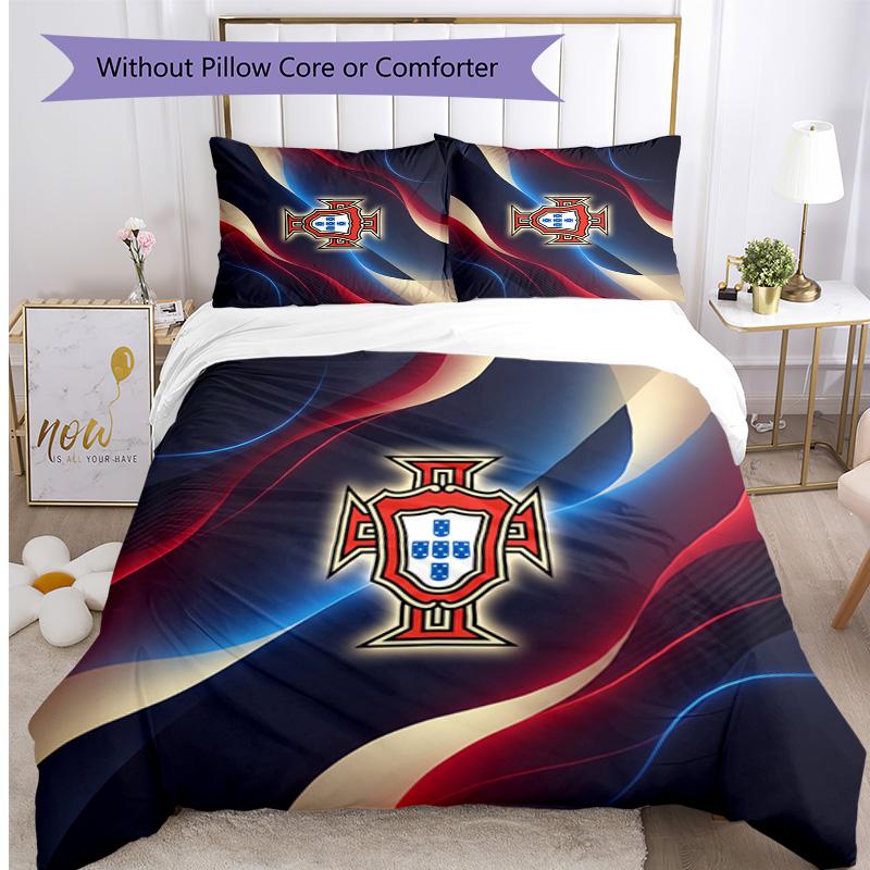 Set Biancheria da Letto Stampata Calcio Portogallo 3 Pezzi Set Copriletto Traspirante Accogliente come Regalo per la Casa Nuova o per le Feste