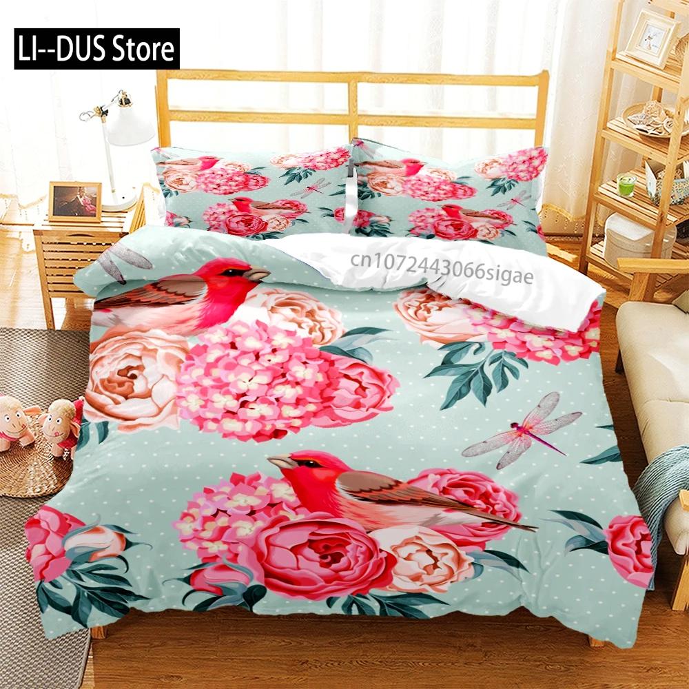 Rose Flower Butterfly Art Print Three Piece Bedding Set Fashion Children or Adults for Beds Quilt Covers Pillowcases Bedding Set