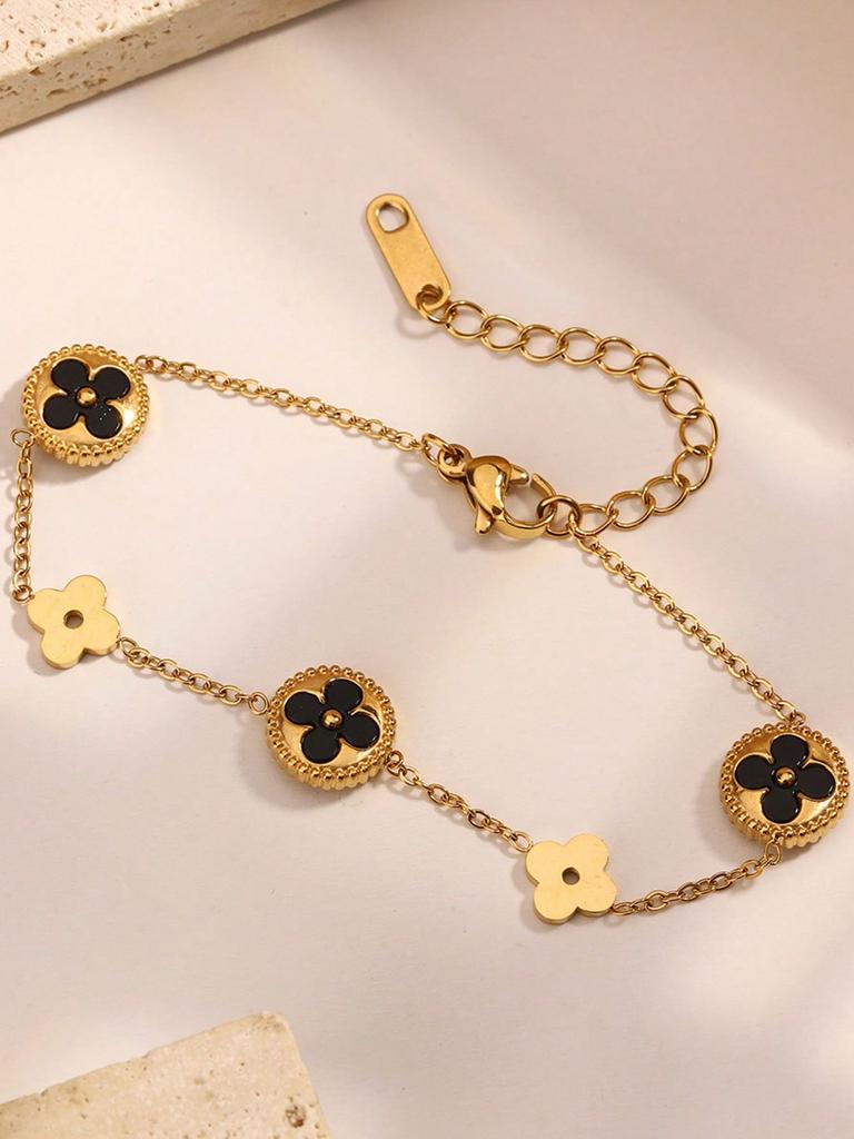 1 Lucky Five-flower Four-leaf Clover Women's Bracelet, Reversible Stainless Steel Bracelet Best Gift for Friends and Girlfriends