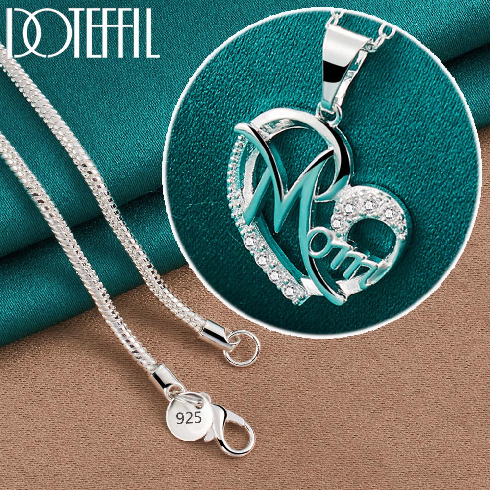 

DOTEFFIL 925 Sterling Silver 18-30 Inch Chain AAA Zircon Mom Heart Pendant Necklace For Woman Wedding Party Charm Jewelry 75cm