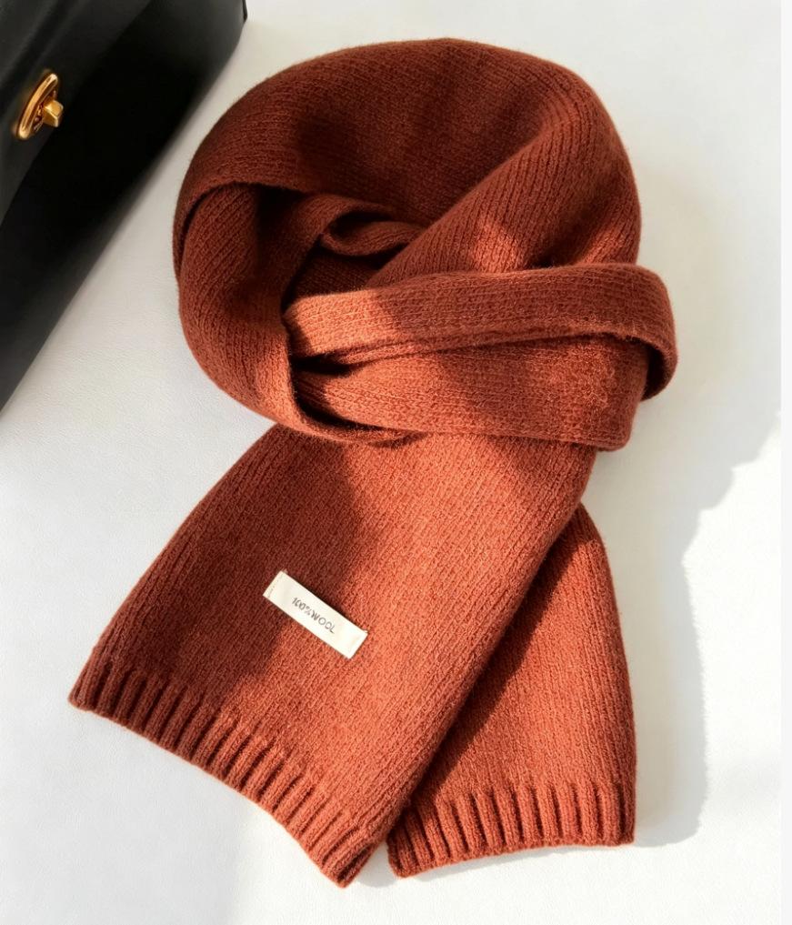Autumn and winter new Australian 111 pure scarf women's solid color versatile warm knitted scarf light luxury high sense