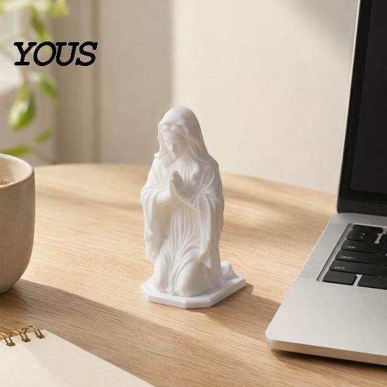 Durable 3D Printed Figure Western Realistic Ornament, Compact Sculpture, Matte White Hexagonal Base Ornament PLA Statue, Stable Decorative Religious