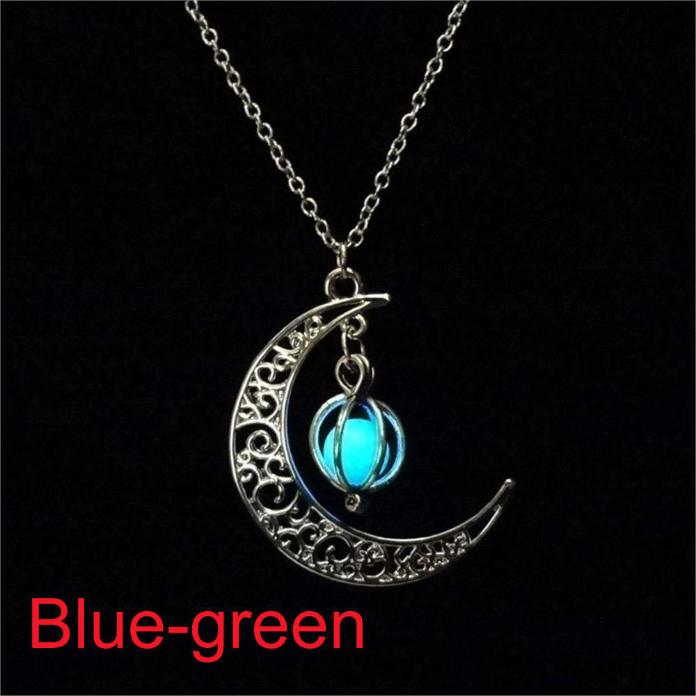 Fashion Xmas Gifts Luminous Necklace Silver Plated Glow In The Dark Moon&Pumpkin Pendant