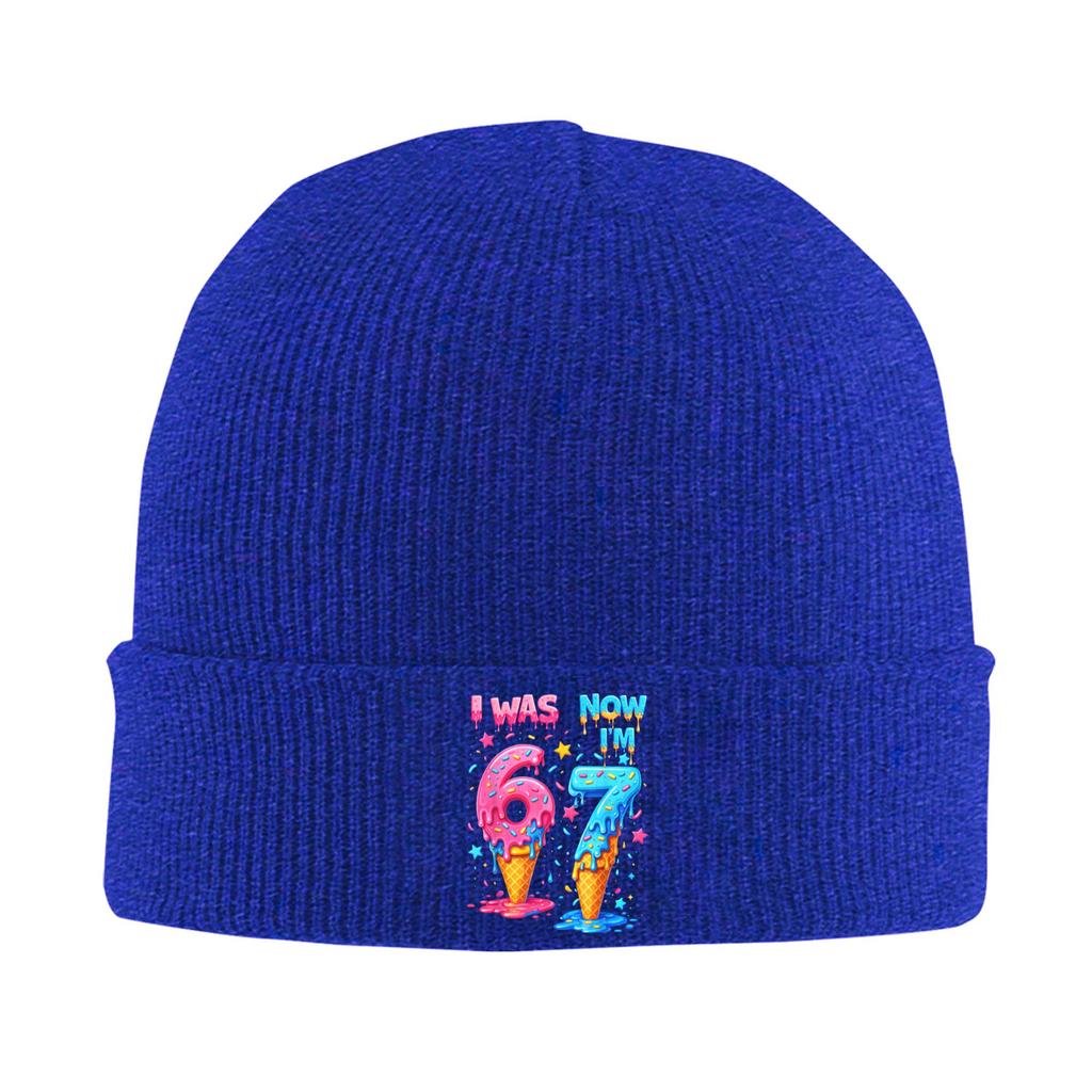 Adult Unisex I was 6 Now Im 7 Funny 7th Birthday Ice Cream Drip Beanie Hats Hip Hop Knit Hat Winter Caps Elastic Bonnet Hats