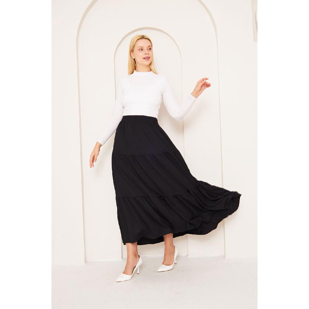 Layered Wrinkled Fabric Skirt, 3 Layer Skirt, Hijab Skirt, Long Skirt, Mother Gift, Lover Gift