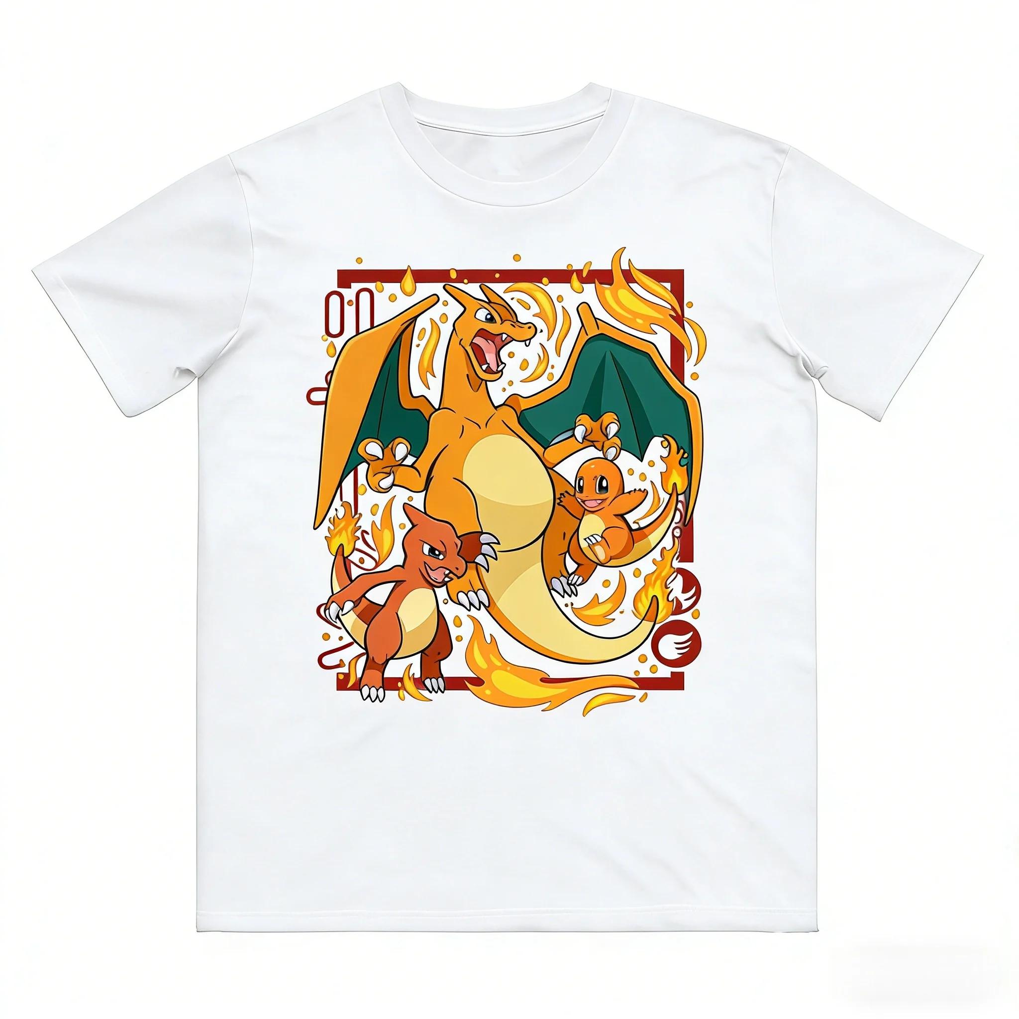 2026 Summer Cotton Printed TShirt for Men Women Kids Breathable Top Anime Fans Fire Dragon Evolution Family Graphic Streetwear 100