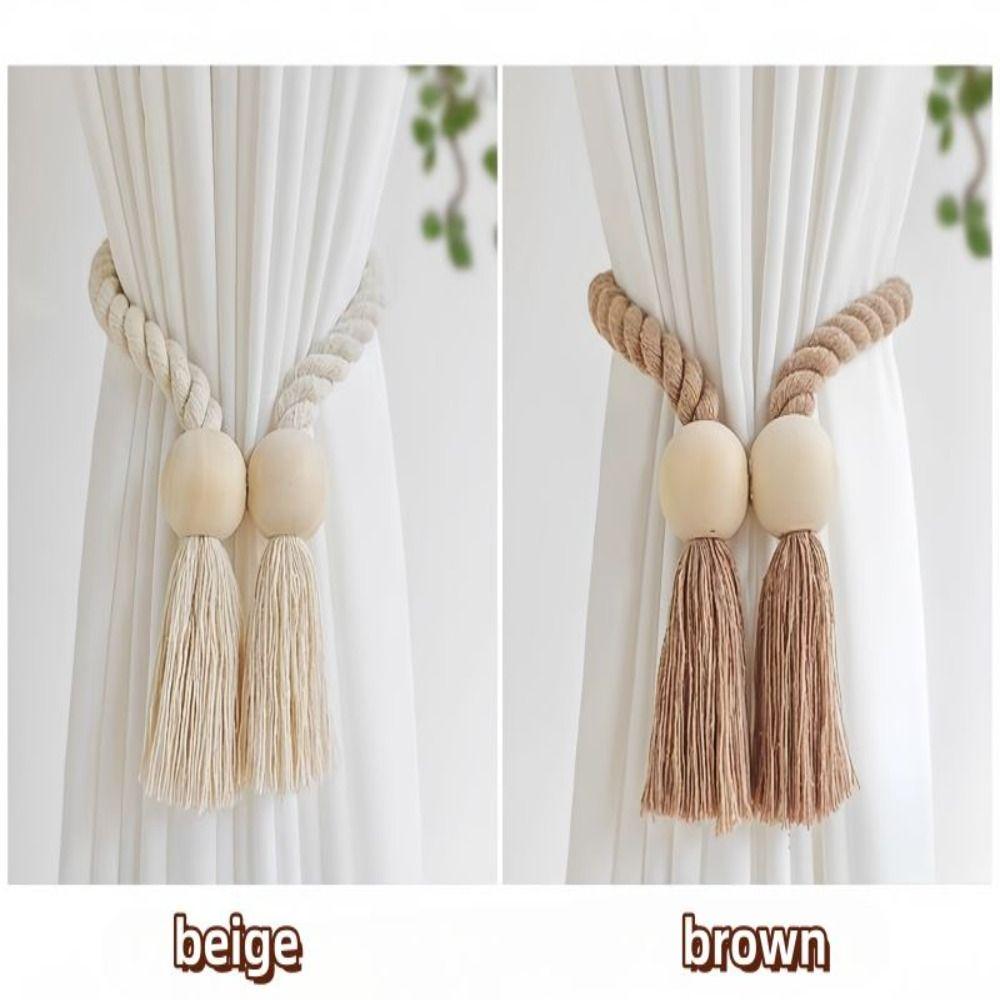Solid Wood Curtain Tieback Hand-woven Window Curtain Buckles Curtain Rope Holders Living Room