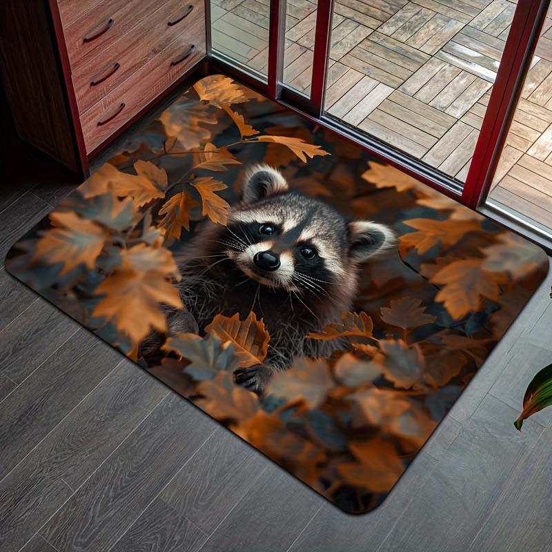 Adorable Raccoon Pattern Decorative Area Rug, Charming Floor Mat for Living Room, Bedroom, Kitchen and Entryway