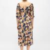 Dark Blue Dress with Retro Flowers Roxie Square Neck Woman LA PETITE ETOILE
