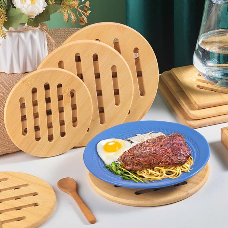 Portable Placemat Thickened Circular Square Household Coaster Hollowed Out Bamboo Insulation Mat Dining Table Mat