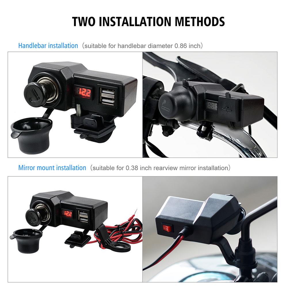 Waterproof Cigarette Lighter Adapter 10-24V Motorcycle Handlebar Dual USB Socket Splitter Charger Power Adapter For Mobile Phone