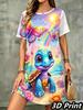 Fashion 3D Print Summer Dress Loose Casual Short Sleeve O-Neck Mini Dress