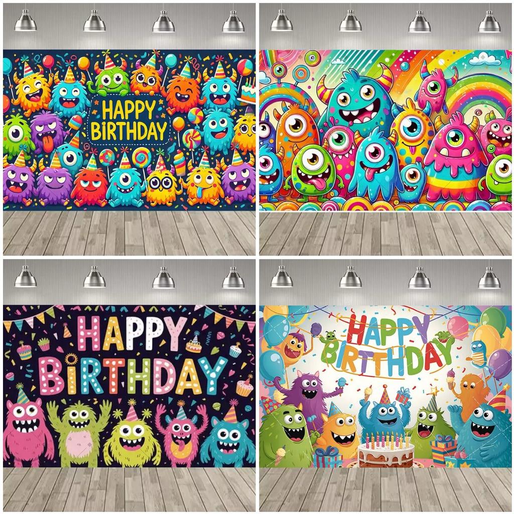 Background Decoration for Thematic Party of Cartoon Monsters, Children's Party Supplies, Decorative Banner, Baby Baptism Gift