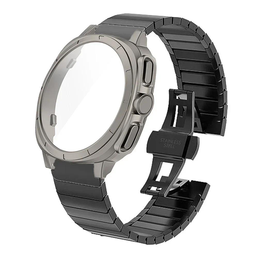 No Gaps Stainless Steel Band+Case for Samsung Galaxy Watch 7 44mm 40mm Upgrade To Galaxy Ultra Tempered Glass Screen Protector