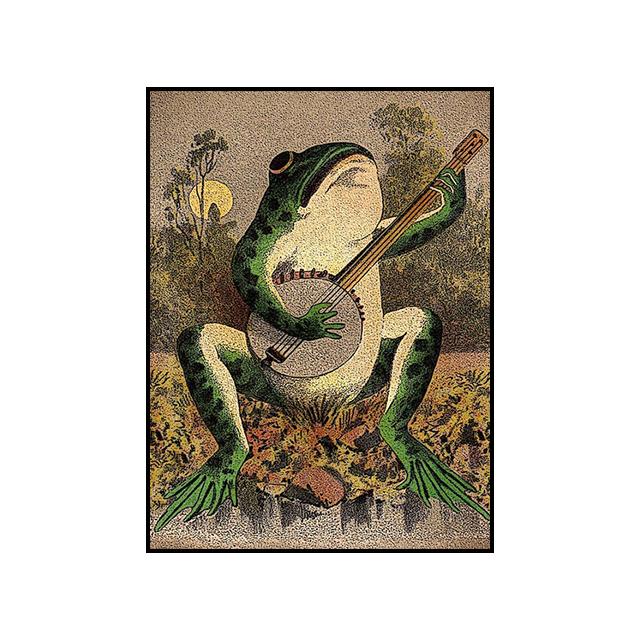 Banjo Frog Anime Art Picture Poster Canvas Painting Retro Style Decorative Painting Living Room Wall Art Print Modern Home Decor No Frame