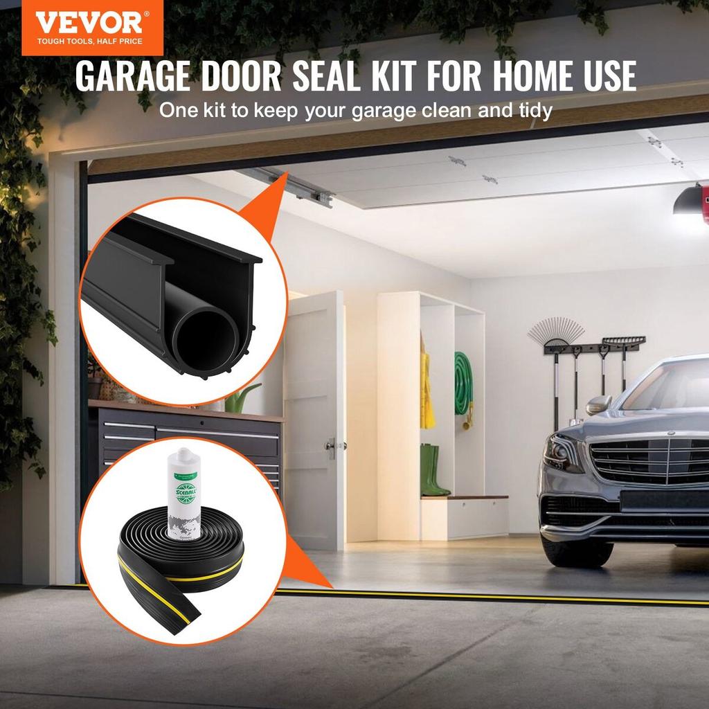 Garage Door Threshold and Bottom Seals Kit, 20 FT U Shape+O Ring Universal Garage Door Bottom Seal Weatherstrip PVC, Combine with Weatherproof Garage