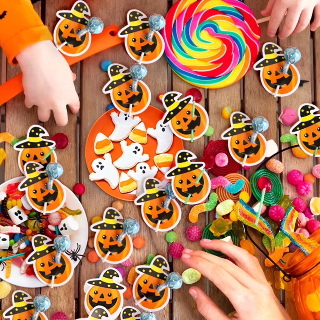 50 Stück Halloween Süßigkeiten Verpackungskarte Geist Kürbis Lutscher Halter Karten Kinder Halloween Party Zuhause DIY Deko Zubehör