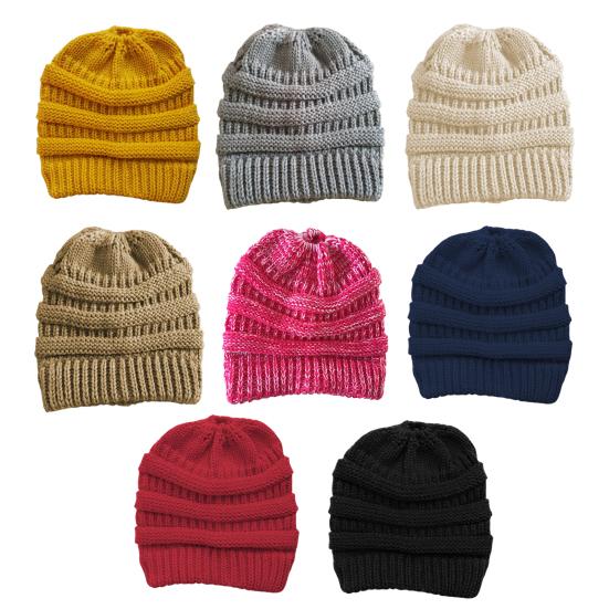 Women's Ponytail Hat Winter Warm Knitted Hat with Ponytail Tail Hole Soft Stretch Cable
