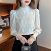 Bubble Sleeve Chiffon Women's Autumn and Winter Fashionable Half High Collar Lace Bottom Top