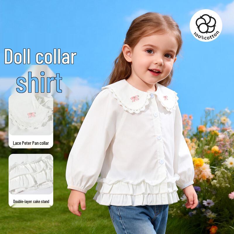 Beibeiyi Girls  Doll Collar Long-Sleeved Shirt 100/52