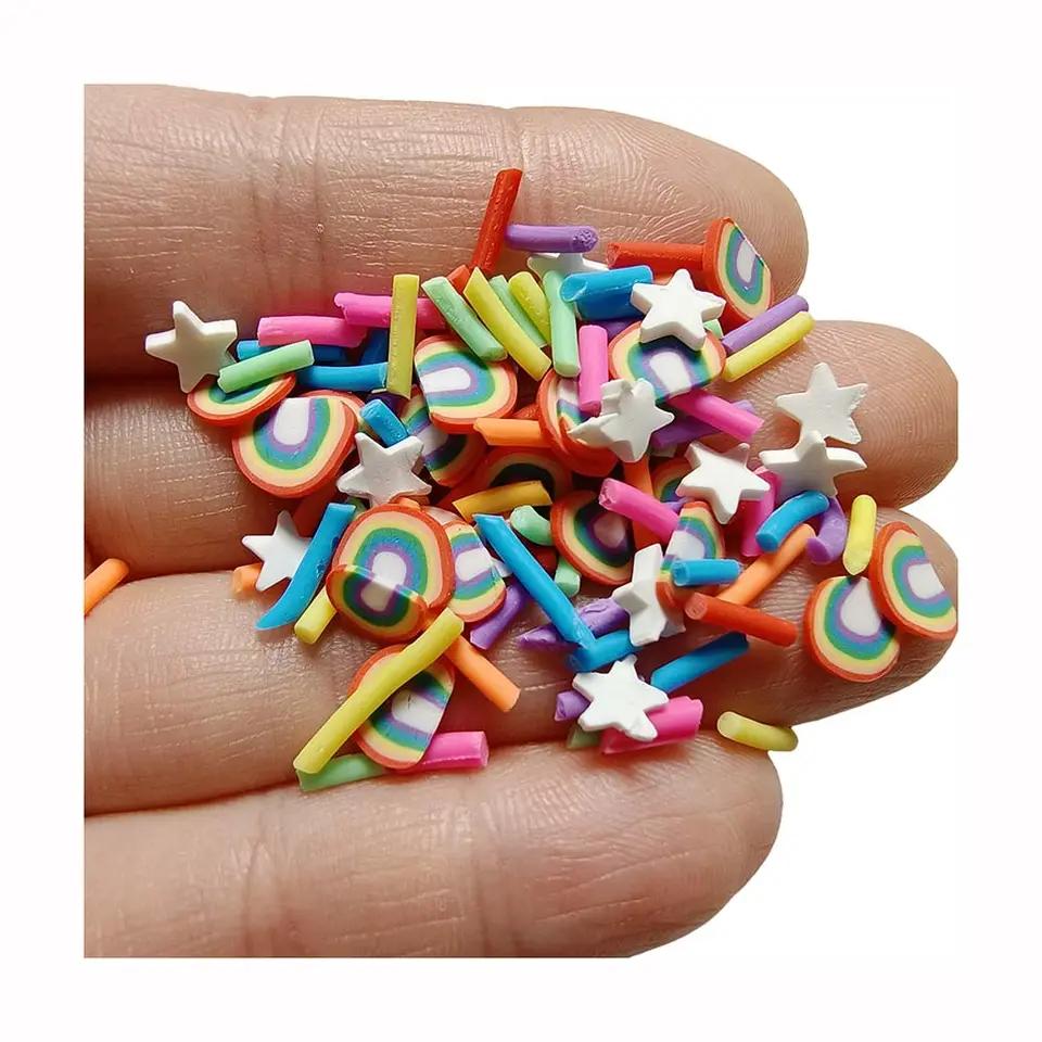 Cute Hot Selling Colorful Polymer Clay Sprinkles Rainbow Star Clay Slices for Slime Crafts Making 10g/20g 5MM-500g/bag