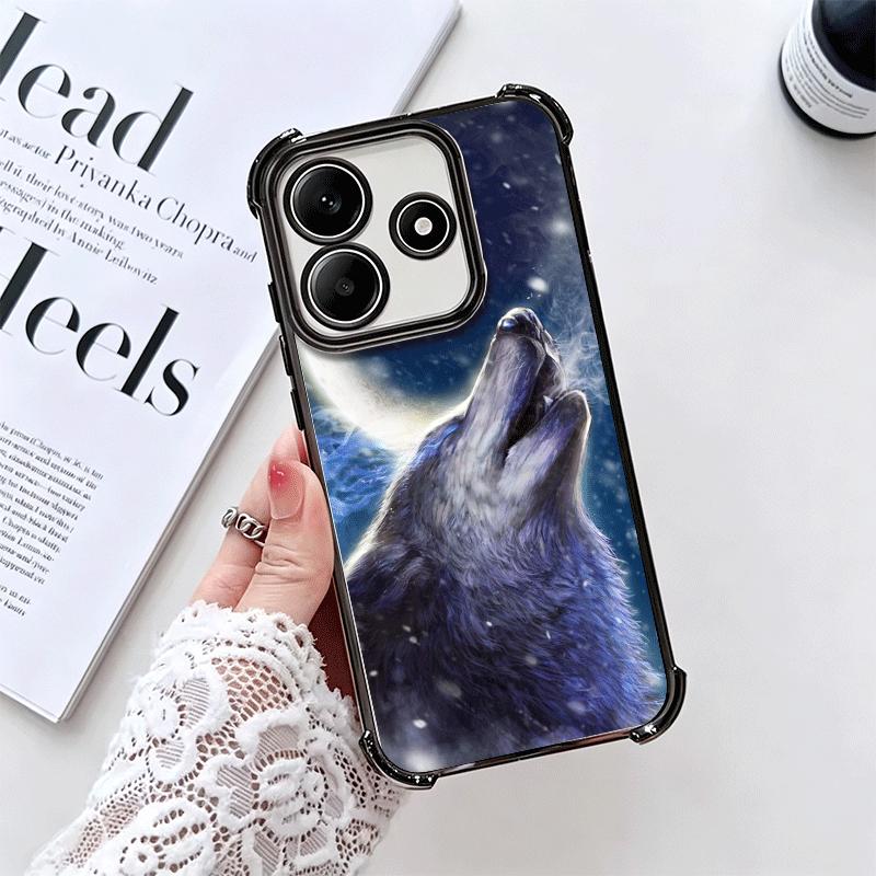 Wolf Moon Animal Plating Phone Case For Xiaomi Redmi Note 14 15 Pro Plus 13 12 11 11S 11T 10 9S 9 5G Anti-Fall Airabag Cover