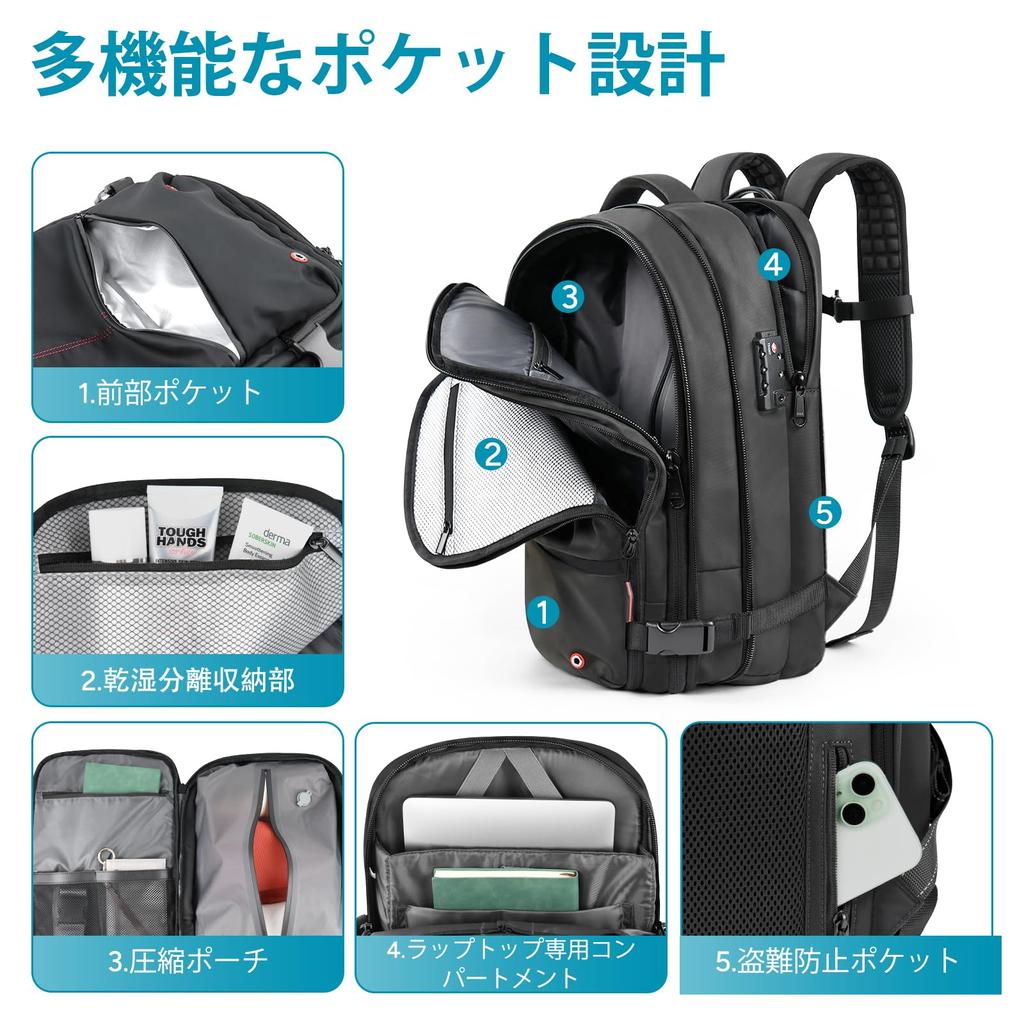Vacuum Compression 55L with Business Travel Large Fits for and Business Trips [travel inspira] Backpack, TSA-Approved, Anti-Theft, Pump, Backpack,
