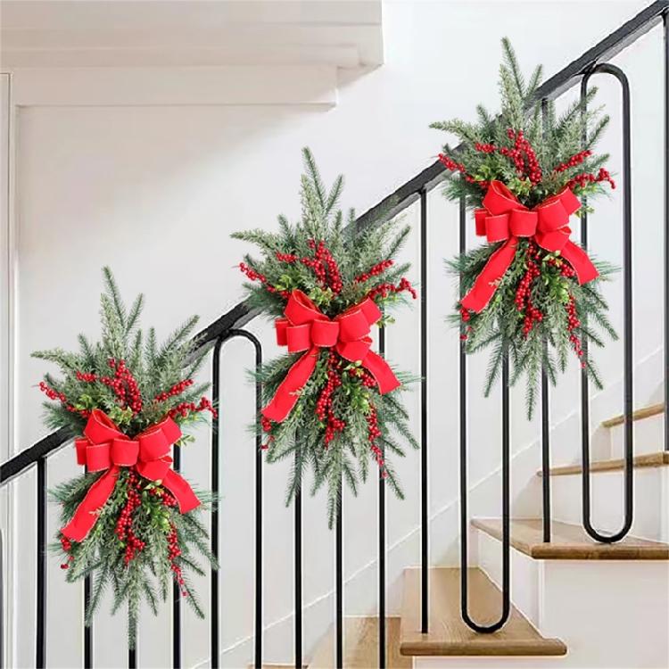 Christmas Stairway Swag Artificial Winter Wreath Pinecones Bowknot Decoration