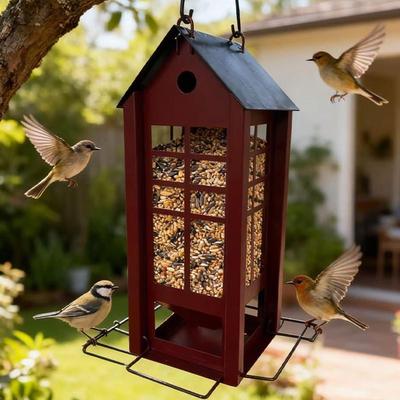 Bird Feeder Metal Feeding House Retro House Shape Outdoor Bird Feeder For Hummingbird Finch Sparrow Yard Patio Porch Park Tree