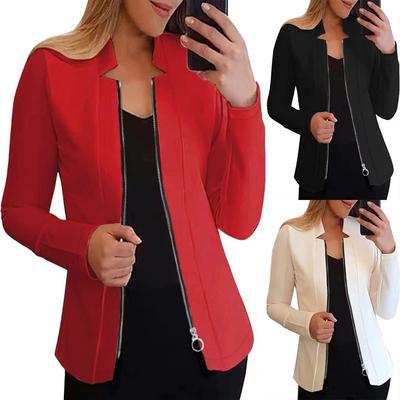 Women's Long Sleeve Casual Solid Color Zipper Short Blazer