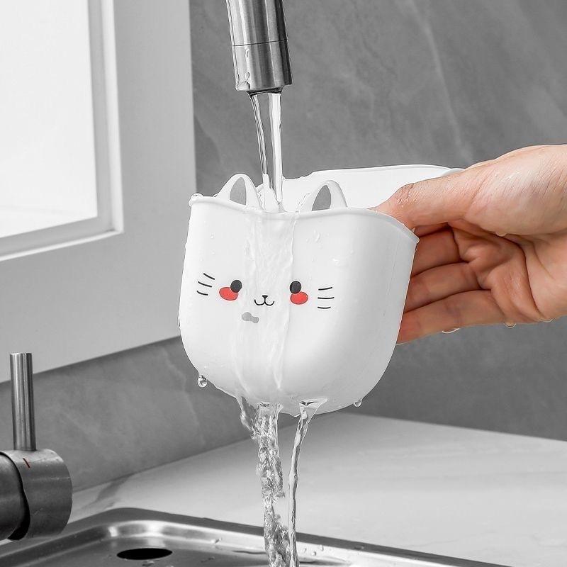 1Pc Cute Cat Silicone Faucet Holder Sponge Storage Rack with Drainage Holes for Bathroom and Kitchen Space Saver Water Drainage Rack