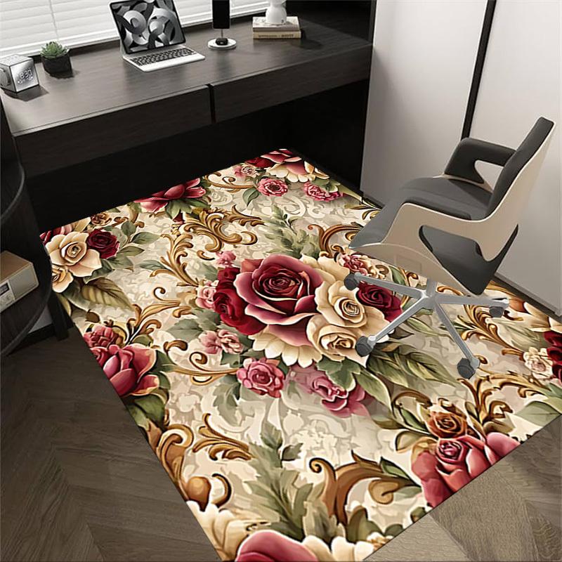 1PC Floral Pattern Roses Non-Slip Floor Carpet Compatible for Office&Living Room&Bedroom&Dining room - Flat-Weave Machine-Washable Rectangular-W234