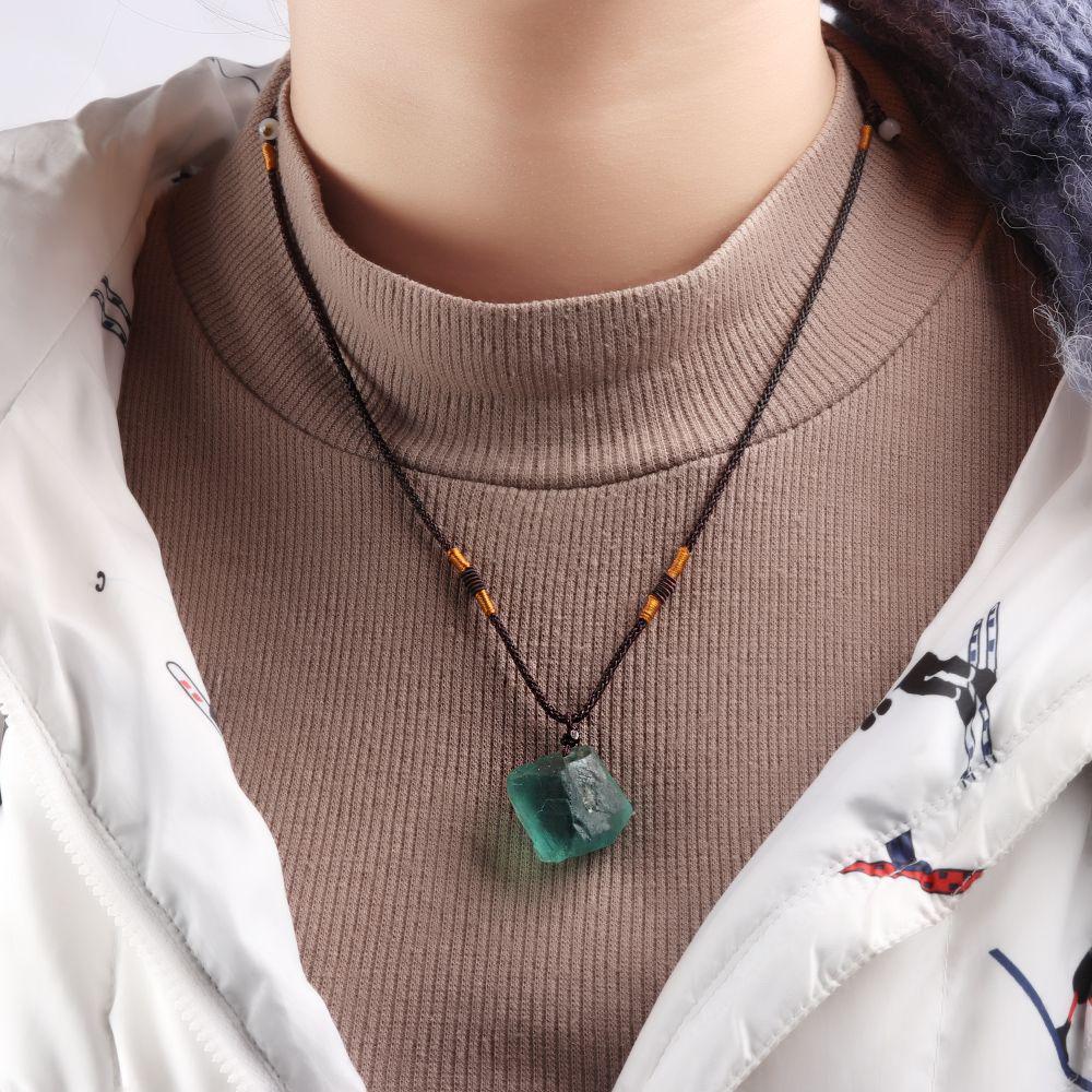 Frauen Klar Kristall Edelstein Natürliche Quarz Stein Heilung Halskette Fluorit Anhänger