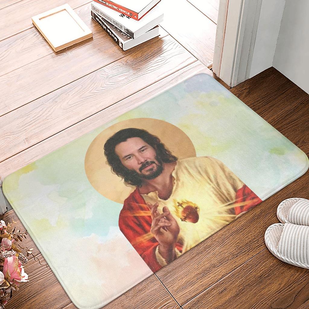 Jesus Saint Meme Keanu Reeves Front Door Floor Entrance Mat Outdoor  Bathroom Kitchen Doormat Toilet Carpet Rug