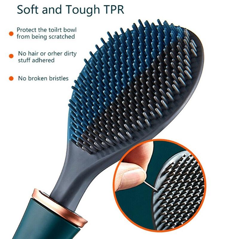 Set Da 2 Scopini Per WC In Silicone Con Supporto - Manico Lungo Antiscivolo, Base Anti-Goccia - Facili Da Pulire - 2