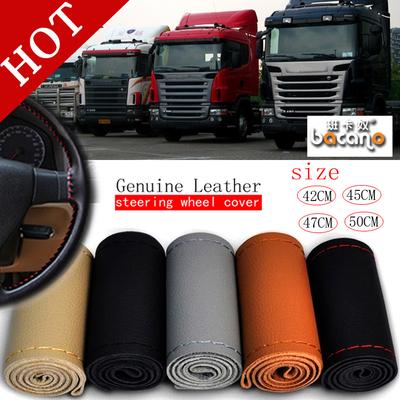 Frete grátis 42cm 45cm 47cm 50cm capa de volante de carro caminhão caminhão ônibus faça você mesmo volante de couro genuíno feito à mão