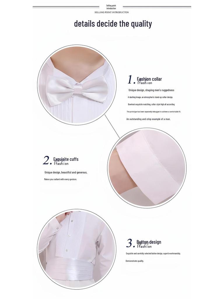 Men's Long Sleeve White Ruffled Dress Shirt for Weddings & Stage Performances