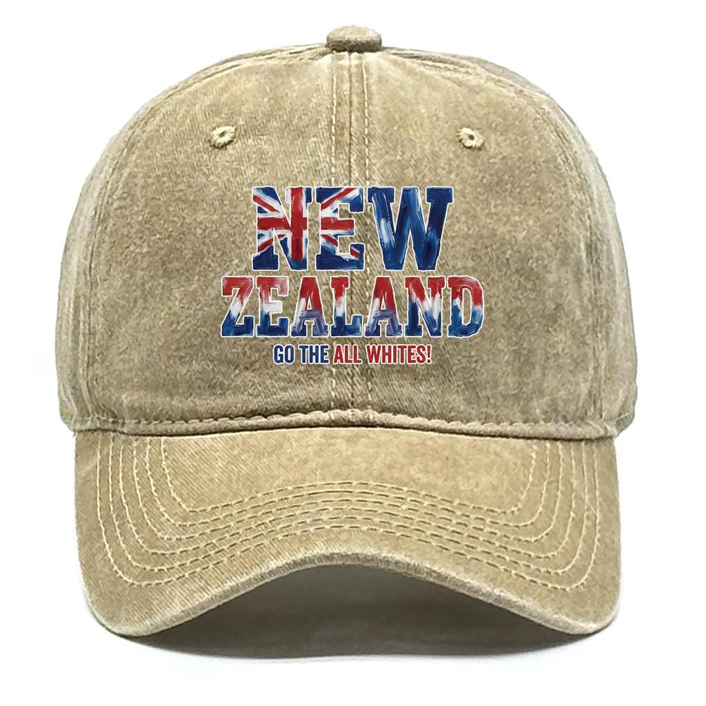 Baseball Cap With "NEW ZEALAND" "GO THE ALL WHITES" Flag Printed , Adjustable Snapback Baseball Cap Stylish Slouchy Solid Color Hip Hop Flat Cap