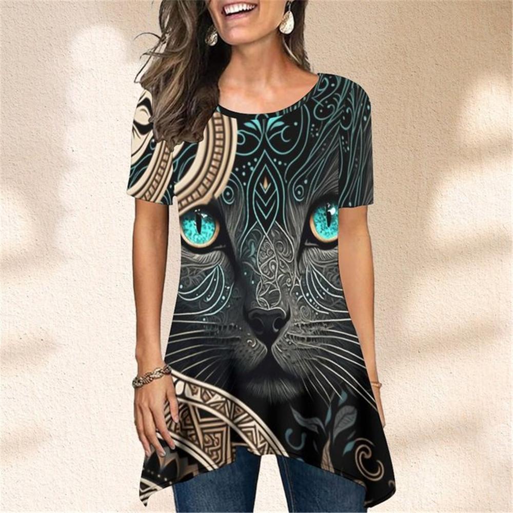 

Женская футболка с 3D принтом и коротким рукавом, летняя повседневная персонализированная женская одежда с круглым вырезом, универсальная уличная мода с нерегулярным подолом 2XL