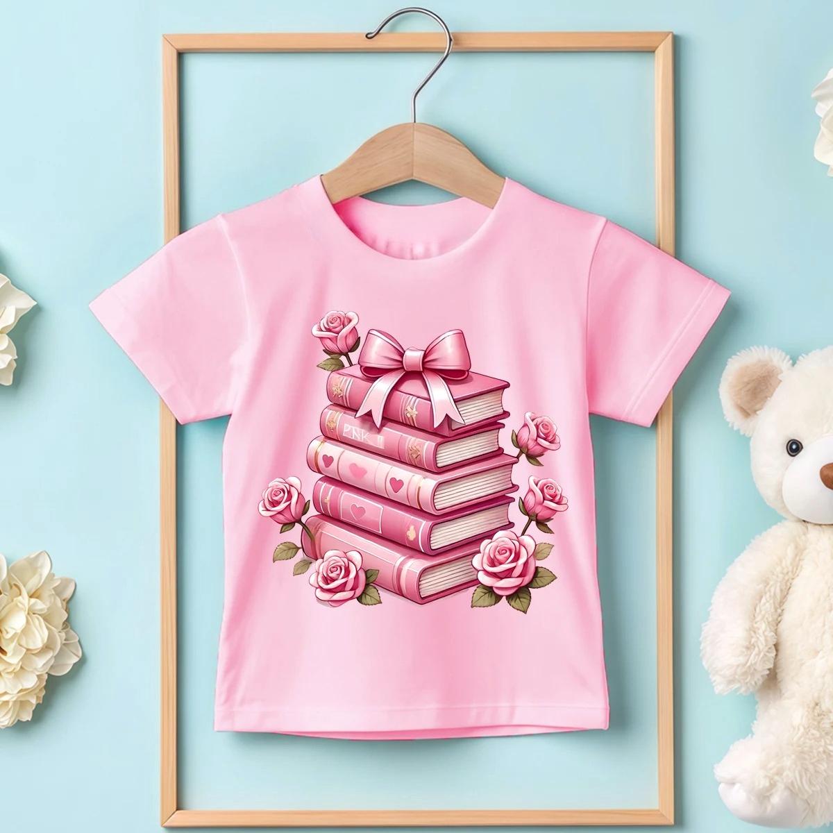 Books Rose Valentines Day Print Childrens Base Clothe Girl Comfortable Tshirt Summer Outdoor Oneck Short Sleeve Tee Shirts 100