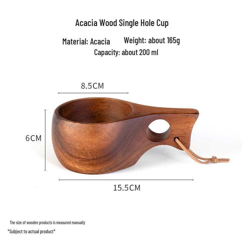 South American Walnut Coffee Cup with Finnish Design and Anti-Scald Acacia Wood Lanyard Handle