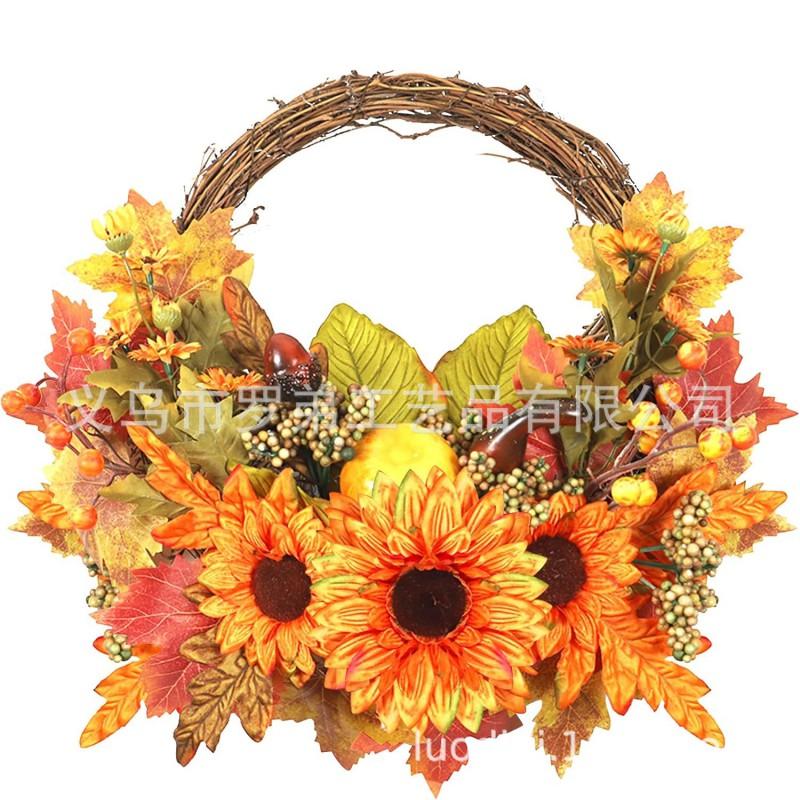 Harvest Wreath With Pumpkins Berries Vine Circle Halloween Thanksgiving Door Decor