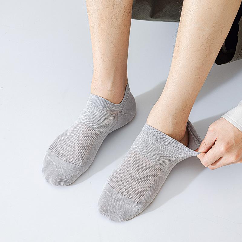 Solid Color Men's Mesh Boat Socks, Foot Ring Rubber Band Men's Socks, Trendy and Versatile Short Style